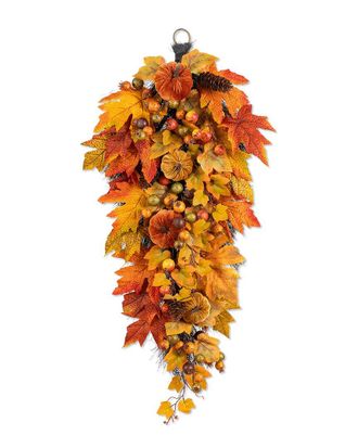 Glitzhome Handmade Fall Velvet Pumpkin, Pinecone & Berry Teardrop