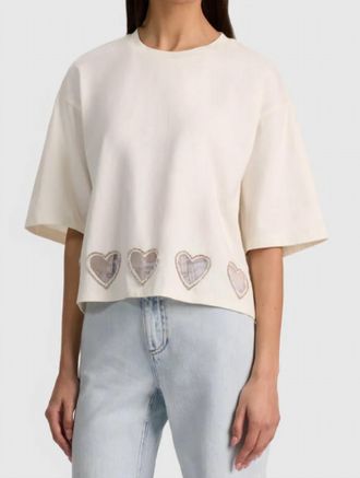 Alice & Olivia Evan Oversized Cropped Tee In Off White