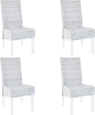 vidaXL Vidaxl - Sillas De Comedor 4 Uds Rat&aacute;n Kubu Y Madera Mango Blanco