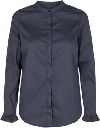 Mos Mosh Nachtblauw Overhemd met Voorknoopsluiting - Dames - Overhemden - Blauw - M - Katoen - Overhemden
