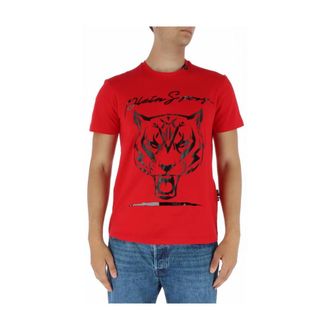 Plein Sport T-Shirts, male, Red, Size: S Tiger Head Graphic Tee