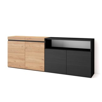 Skraut Home Aparadores Para Sal&oacute;n, Gran Capacidad De Almacenaje, 200x75x35cm, 4 Puertas, Armario, Zapatero, Estilo Moderno, Roble Y Negro - Skraut Home