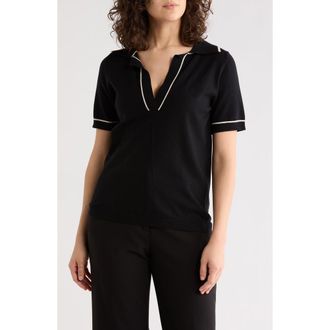 Max Studio Johnny Collar Polo Sweater in Black/Ivory at Nordstrom Rack, Size X-Small