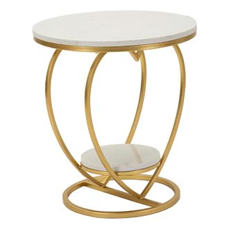 Dmora Mesa De Sal&oacute;n Masaka, Estructura En Forma De Coraz&oacute;n, Redonda, Color Blanco, 40x40x46h Cm M&aacute;rmol Blanco