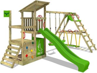 Fatmoose Parque Infantil De Madera Fruityforest Con Columpio Surfswing Y Tobog&aacute;n Torre De Escalada De Exterior Con Arenero Y Escalera Para Ni&ntilde;os - Verde Manzan