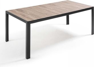 Oviala Mesa de jardín con estructura de aluminio y cerámica con madera