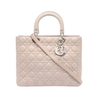 Dior Pre-owned Lady Dior Large 2Way Handbag - Dames - Pre-owned - Beige - Maat: ONE Size Leer