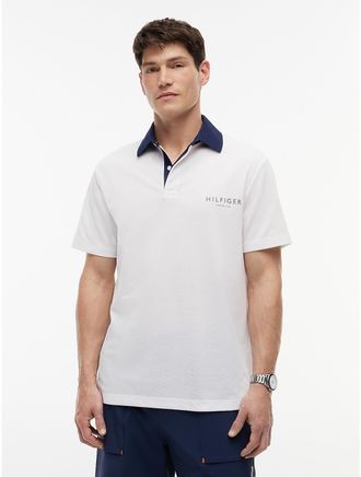 Tommy Hilfiger Mens Classic Fit Wicking Rugby Polo - White - XL