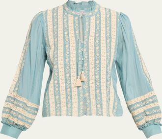 Sea New York Kirsten Embroidered Tie-Neck Top