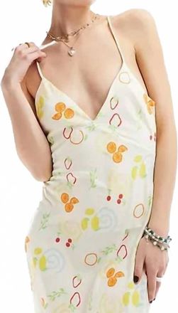 Glamorous Midi Slip Dress In Cream Fruit Print