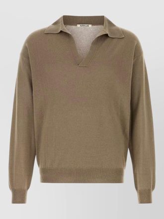 Auralee wool silk long sleeve polo shirt