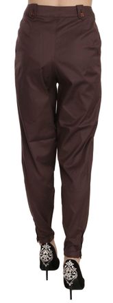 Just Cavalli Womens High-Waist Tapered Trousers Brown Cotton Elastane
