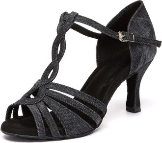 Minitoo Womens Latin Practice Dance Shoes Ankle Strap Evening Prom Sandals L655 Dark denim 7.5cm Heel UK 8.5