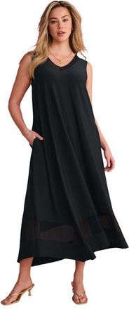 Roaman's Plus Size Stretch Knit V Neck Sleeveless Maxi Dress in Black at Nordstrom, Size 28