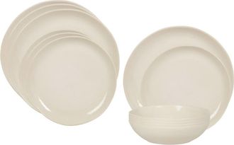 Maisons du monde Vajilla de cer&aacute;mica beige de 12 piezas