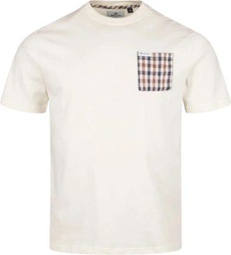 Aquascutum Geruite Zak T-shirt Wit Actieve Club - Heren - T-shirts - Beige - 2XL - Katoen - Tops