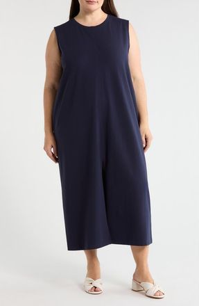 Eileen Fisher Sleeveless Stretch Cotton Jersey Midi Dress in Ink at Nordstrom, Size 2X