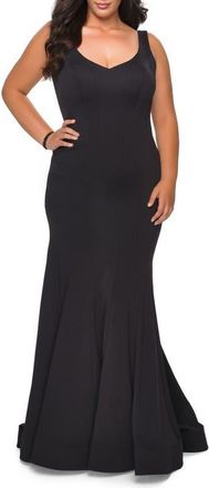 La Femme Long Jersey Plus Size Mermaid Dress in Black at Nordstrom, Size 16W