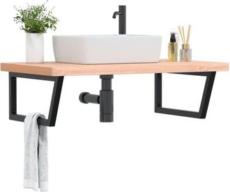 vidaXL Vidaxl - Estante De Lavabo De Pared De Acero Y Madera Maciza De Haya