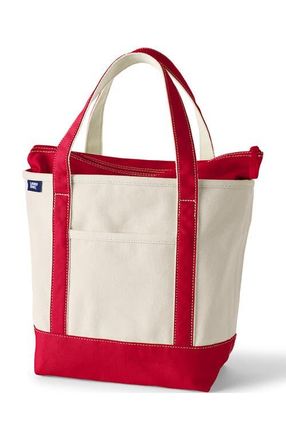 Lands End Zip Top Canvas Tote Bag in Natural/heritage Red at Nordstrom, Size Medium