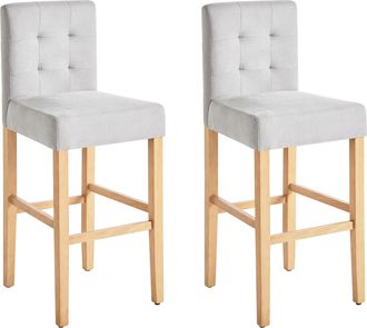 Beliani Conjunto De 2 Taburetes De Bar En Tela Gris Con Patas De Madera Clara Estilo Retro Madison