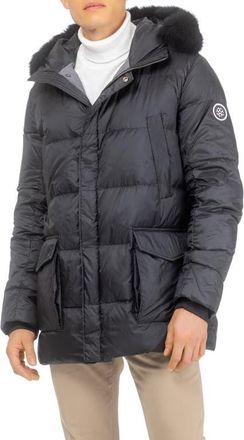 Gorski Mens Apres-Ski Jacket with Detachable Genuine Shearling Hood Trim in Black/black at Nordstrom, Size X-Large