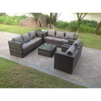 Fimous Fimous 8 Seater Grey Rattan Sofa Set Coffee Table Arm Chair Outdoor Garden Furniture