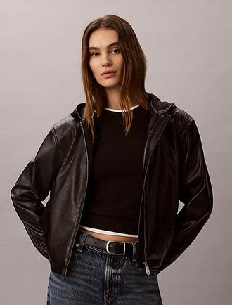 Calvin Klein Chaqueta de piel sint&eacute;tica con capucha