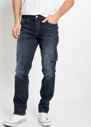 Bonprix Cargojeans BONPRIX Slim Fit Cargo-Stretch-Jeans, Straight, Herren, Gr. 46, N-Gr, blau (dunkelblau denim used), Obermaterial: 98% Baumwolle, 2% Elastha