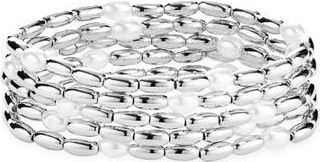 Open Edit Set of 5 Cultured Pearl Beaded Stretch Bracelets in White- Silver at Nordstrom Rack