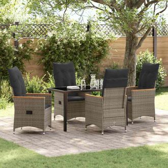 vidaXL Vidaxl - Conjunto De Comedor De Jard&iacute;n Con Coj&iacute;n 5 Pcs Gris Polirat&aacute;n