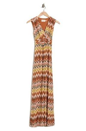 Eliza J Sleeveless Twist Front Maxi Dress in Brown Multi at Nordstrom Rack, Size 12