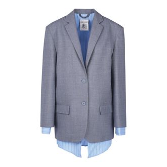 Semicouture Jassen, Dames, Grijs, XS, Leer, Herminia Blazer met knoopsluiting