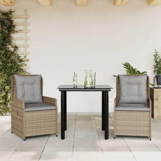 vidaXL Set Comedor De Jard&iacute;n 3 Pzas Con Cojines Rat&aacute;n Sint&eacute;tico Beige Vidaxl
