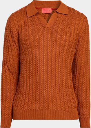 Isaia Men & apos;s Cable-Knit Wool-Silk Polo Sweater