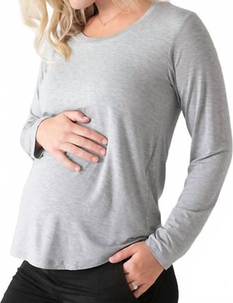 Kindred Bravely Bamboo Nursing And Maternity Long Sleeve T-Shirt In Grey Heather