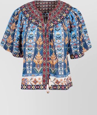 Farm Rio embroidered short sleeve blouse