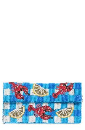Collection XIIX Beaded Lobster Gingham Flap Clutch in Blue Multi at Nordstrom Rack