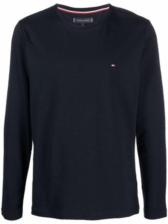 Tommy Hilfiger logo-embroidered long-sleeve T-shirt - men - Cotton/Elastane - S - Blue