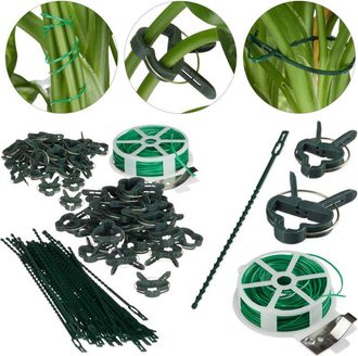 Relaxdays Relaxdays - Set De Soportes Para Plantas, 1100 Piezas, Clips, Alambre Con C&uacute;ter, Tutor Para Rosas, Verde