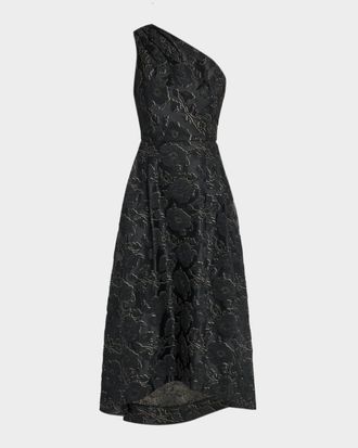 Shoshanna Georgie Metallic Jacquard One-Shoulder Gown
