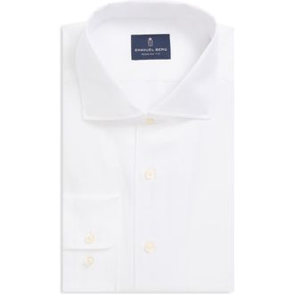Emanuel Berg Modern Fit White Cotton & Linen Dress Shirt at Nordstrom, Size 40