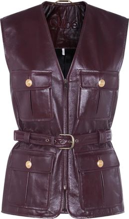 Chloé Gilet in pelle con cintura e tasche - Viola