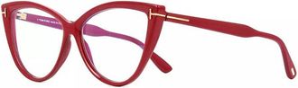 Tom Ford Eyeglasses Cat Eye Full Rim, Bordeaux Frame And Clear Blue Block Lenses Lens Ft5843-B074