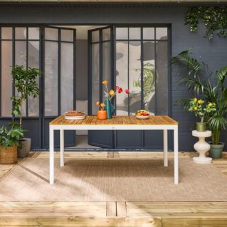 Sweeek 8-seater Acacia Wooden Garden Table With Rounded Corners in White