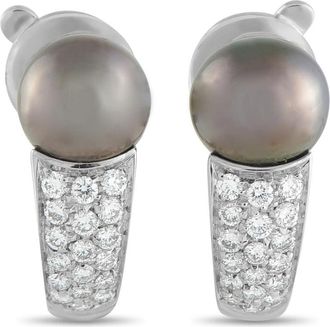 Boucheron Pre-Owned Boucheron 18K White Gold 0.35ct Diamond and Black Pearl Clip On Earrings 4942