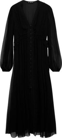 Mango Long Sleeve Chiffon Maxi Dress in Black at Nordstrom, Size 8