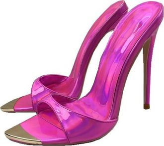 Generic Pink,9.5 UK,Pointed Open Toe Heels for Womens Summer Slip on Mules Stiletto Heeled Sandals Backless Pumps Wedding Prom Dress Casual Shoes