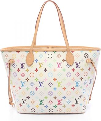 Louis Vuitton White Coated Canvas Leather Handbag Tote Bag (Pre-Owned)