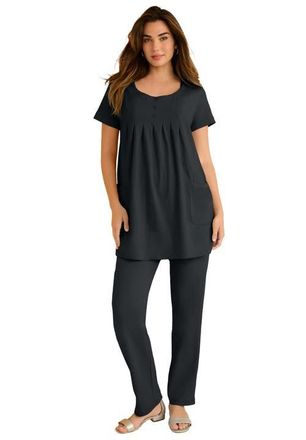 Roaman's Plus Size Two Pocket Soft Knit Swing Tunic in Black at Nordstrom, Size Medium